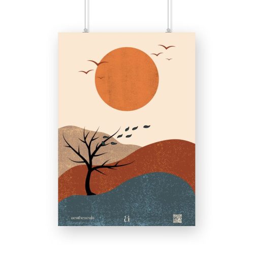 Harmony Horizon - Vibrant Tree and Mountains Poster