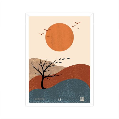 Harmony Horizon - Vibrant Tree and Mountains Poster