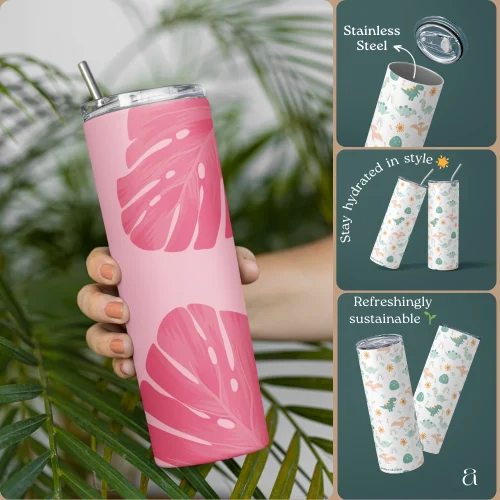 Pink Monstera Bliss Tumbler by Aestheseals