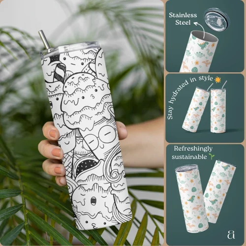 Aestheseals FrostBite 20oz Aesthetic Icecream Doodle Tumbler Bottle