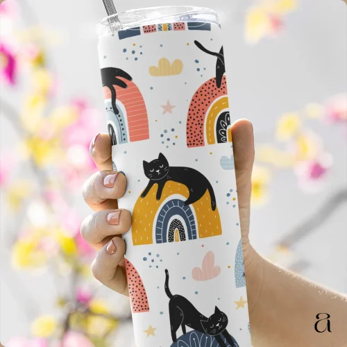 Aestheseals Whimsical Rainbow Cat Tumbler Bottle