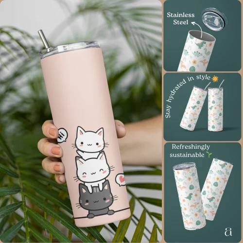 Pink Paws Paradise Tumbler Water Bottle by Aestheseals