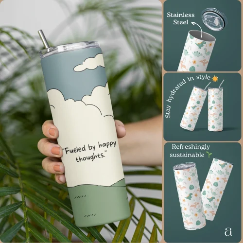 Aestheseals Green White Mountain Cloud Tumbler Water Bottle