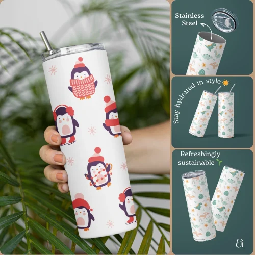 Christmas Penguins Tumbler Water Bottle by Aestheseals