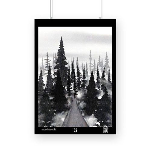 Black White Watercolour Foggy Forest