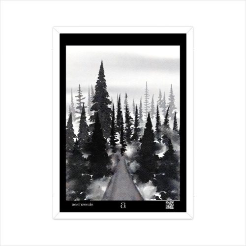 Black White Watercolour Foggy Forest