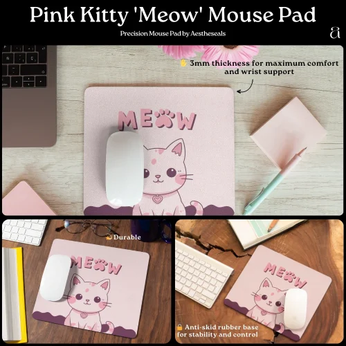 Pink Kitty 'Meow' Mouse Pad from Aestheseals